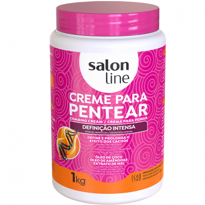 Frasco de creme para pentear Salon Line com embalagem rosa e laranja
