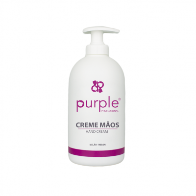 Frasco branco com doseador de creme para mãos Purple Professional com texto em roxo e preto.