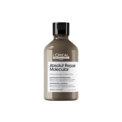 Frasco de champô L'Oréal Absolut Repair Molecular castanho e preto