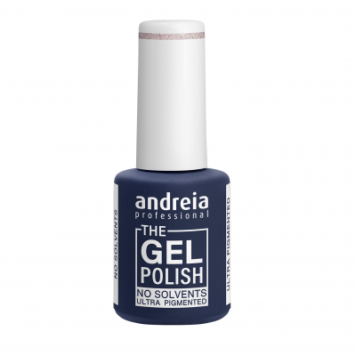 Frasco de verniz gel de cor azul escuro com tampa branca