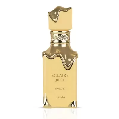Frasco dourado metálico de perfume ECLAIRE BANOFFI Lattafa