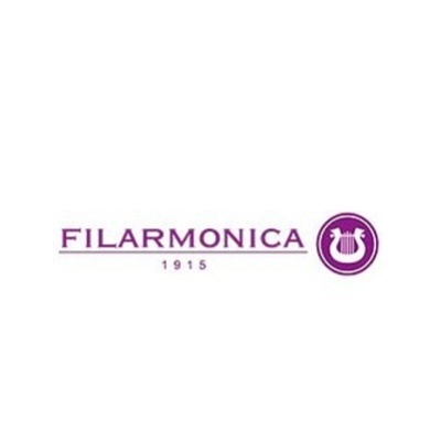 Logótipo FILARMÓNICA roxo com harpa e número 1915