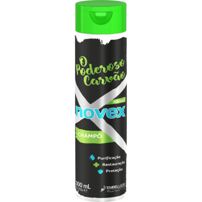 Frasco de champô Novex O Poderoso Carvão preto e verde