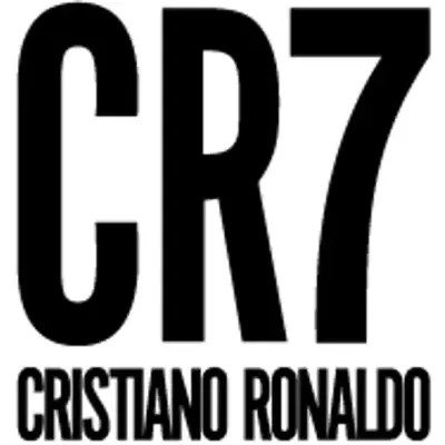 Logotipo preto CR7 e texto CRISTIANO RONALDO em fundo branco