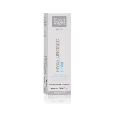 Embalagem branca e cinzenta de cosmético MartiDerm Hyaluronic Firm 20 ml
