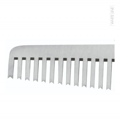 Pente branco com dentes largos e texto WHITE LINE