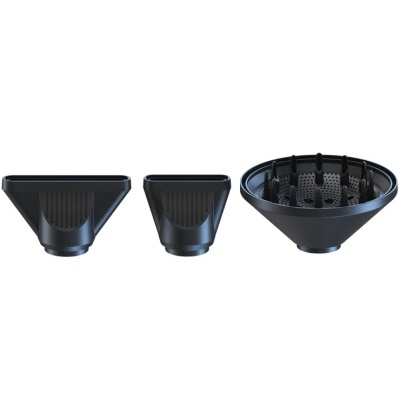 Três acessórios para secador de cabelo em plástico preto