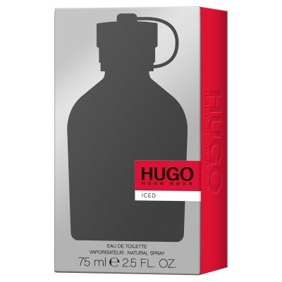 Embalagem de perfume Hugo Boss HUGO ICED cinza com detalhes vermelhos