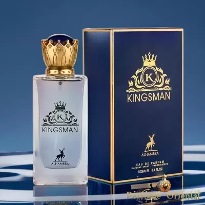 Perfume Kingsman Alhambra com caixa azul escura e detalhes dourados