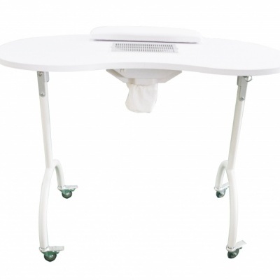 Mesa dobrável branca para passar roupa com rodas e saco recolhedor