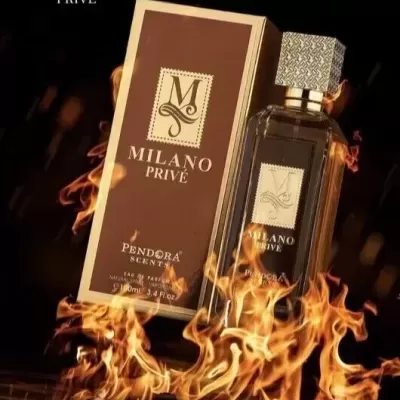 Perfume Milano Privé Pendora Scent com embalagem e chamas