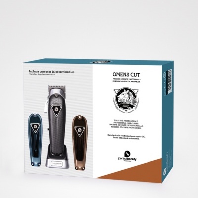 Caixa de máquina de cortar cabelo OMENS CUT com 3 cortadores intercambiáveis