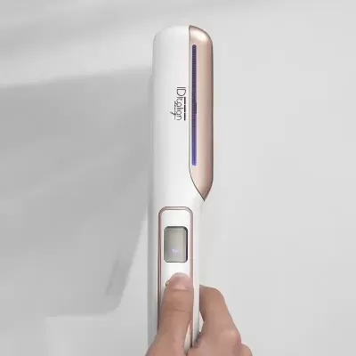 Alisador de cabelo branco e dourado com ecrã digital e botão ajustável