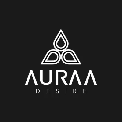 Logótipo AURAA DESIRE com formas geométricas em fundo preto