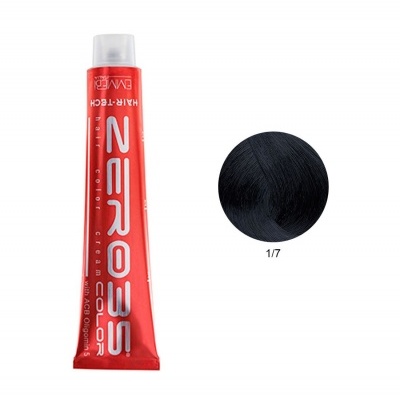 Tubo de tinta para cabelo vermelho e amostra de cor preta 1/7