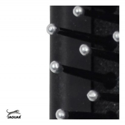 Escova de cabelo preta com cerdas de esferas prateadas e logotipo JAGUAR