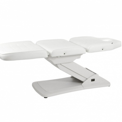 Cama de massagem branca ajustável com três secções acolchoadas