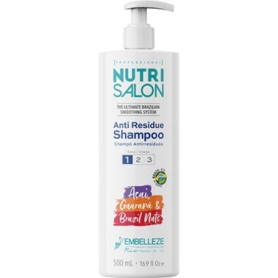 Frasco branco de 500 ml de shampoo anti-resíduos Nutri Salon com doseador