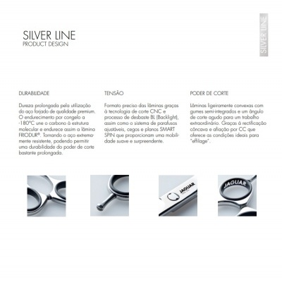 Três lâminas de barbear metálicas prateadas Jaguar com texto explicativo em português