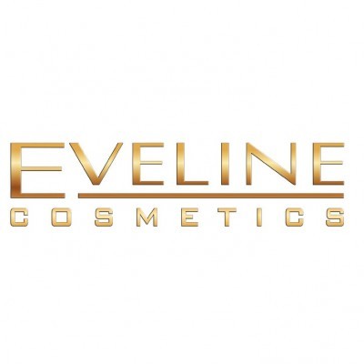Logótipo dourado da Eveline Cosmetics em fundo branco