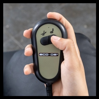 Comando remoto ECO-DE preto e verde com dois botões deslizantes