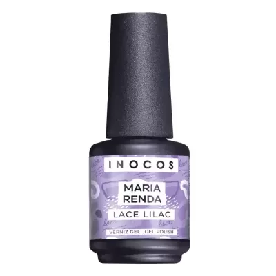 Frasco de verniz gel INOCOS Maria Renda Lace Lilac lilás com tampa preta