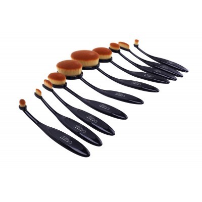 Conjunto de 10 pincéis de maquilhagem com cabos pretos e cerdas castanhas