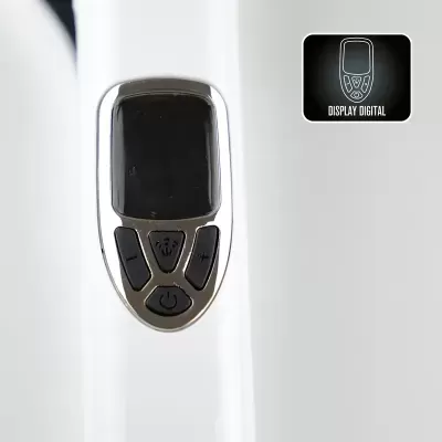 Dispositivo branco com ecrã digital e botões preto e ícone DISPLAY DIGITAL