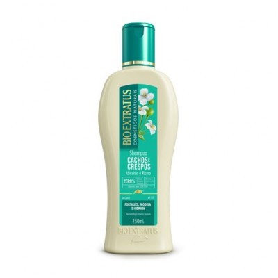 Frasco de shampoo BIO EXTRATUS para cachos crespos, 250ml com tampa verde
