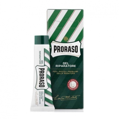 Gel reparador Proraso em tubo branco com verde e caixa verde escura