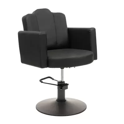 Cadeira de salão preta em pele sintética com base metálica