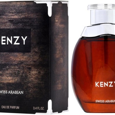 Frasco de perfume Kenzy da Swiss Arabian com caixa preta