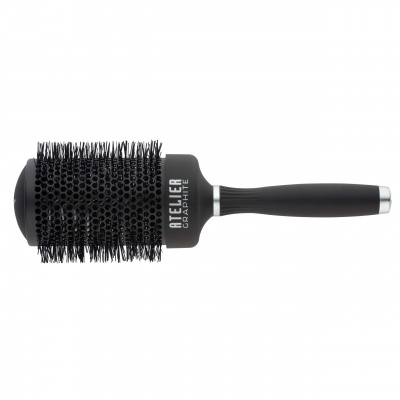 Escova de cabelo redonda preta com inscrição ATELIER GRAPHITE