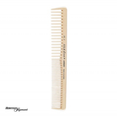 Pente cabelo bege com texto preto e logótipo