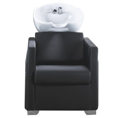 Cadeira de lavagem de cabelo preta com lava-cabeças branco cerâmico
