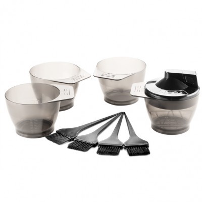 Conjunto de tigelas transparentes cinza com pincéis pretos