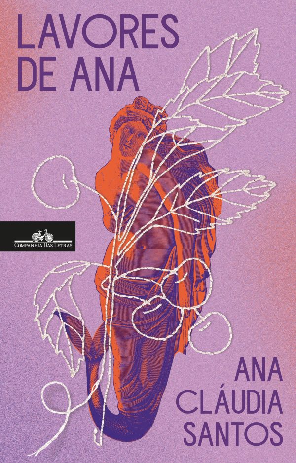 Lavores de Ana Capa de livro Lavores de Ana com escultura laranja e ramo branco desenhado