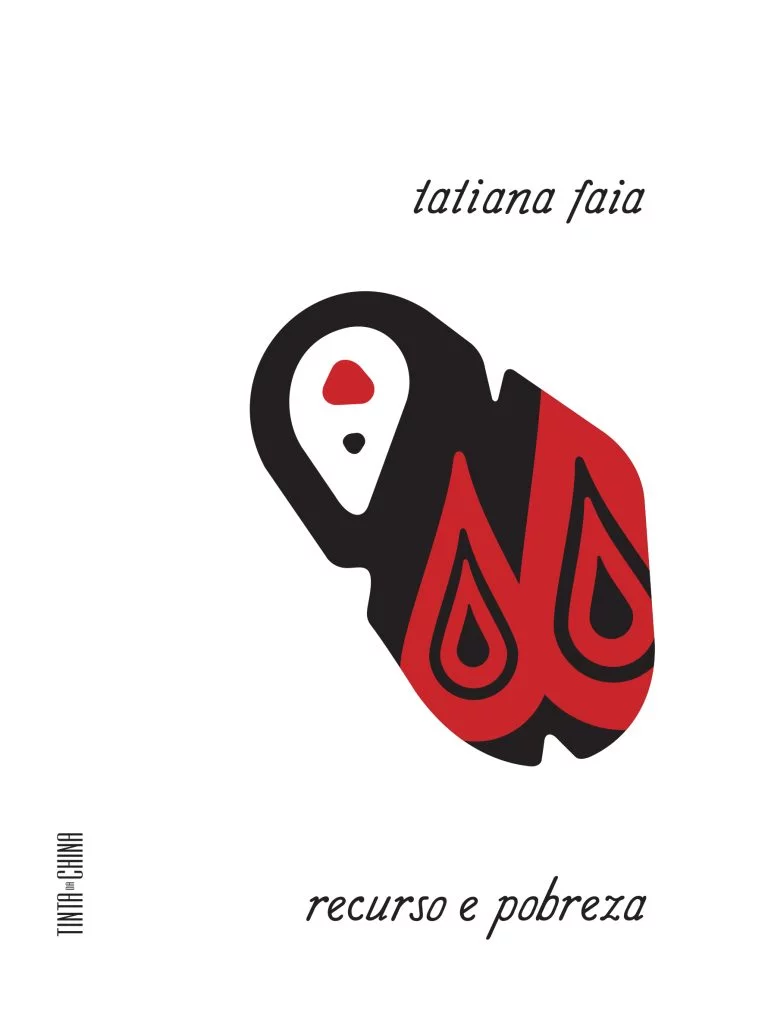 RECURSO E POBREZA Capa de livro branca com figura abstrata a preto e vermelho e texto em português.