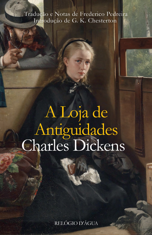 A Loja de Antiguidades Capa de livro 'A Loja de Antiguidades' de Charles Dickens com pintura de mulher jovem numa carruagem