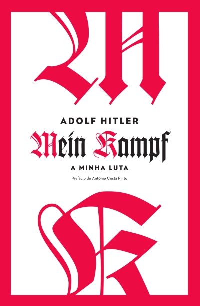 A Minha Luta Capa de livro 'Mein Kampf A Minha Luta' de Adolf Hitler com design em vermelho, preto e branco
