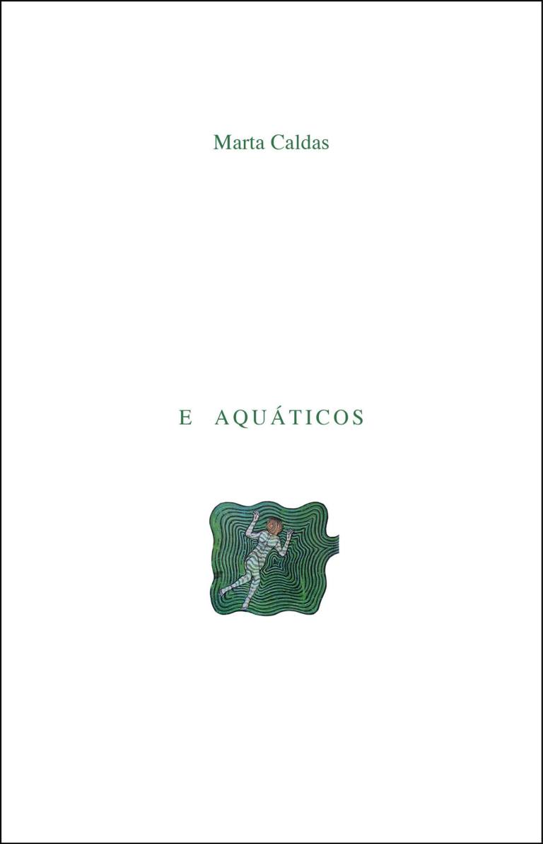 E Aquáticos Capa de livro branca com texto verde e pequena ilustração verde ondulada