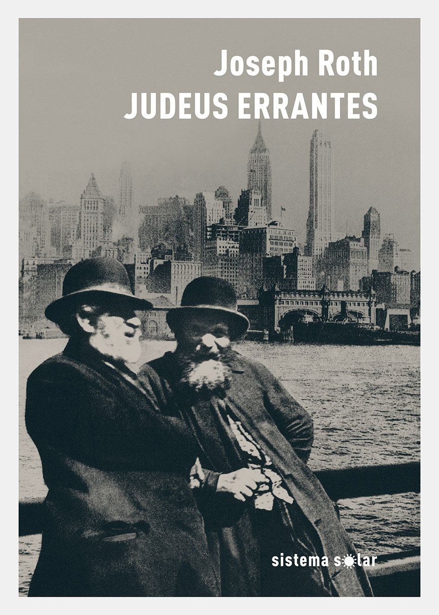 Judeus Errantes Capa do livro Judeus Errantes de Joseph Roth com imagem de dois homens e horizonte de cidade