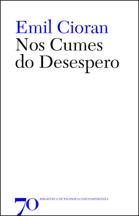 Nos Cumes do Desespero Capa de livro branco com texto em azul e preto