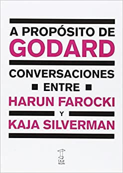 A propósito de Godard Capa de livro branca com texto preto e rosa e logo da editora