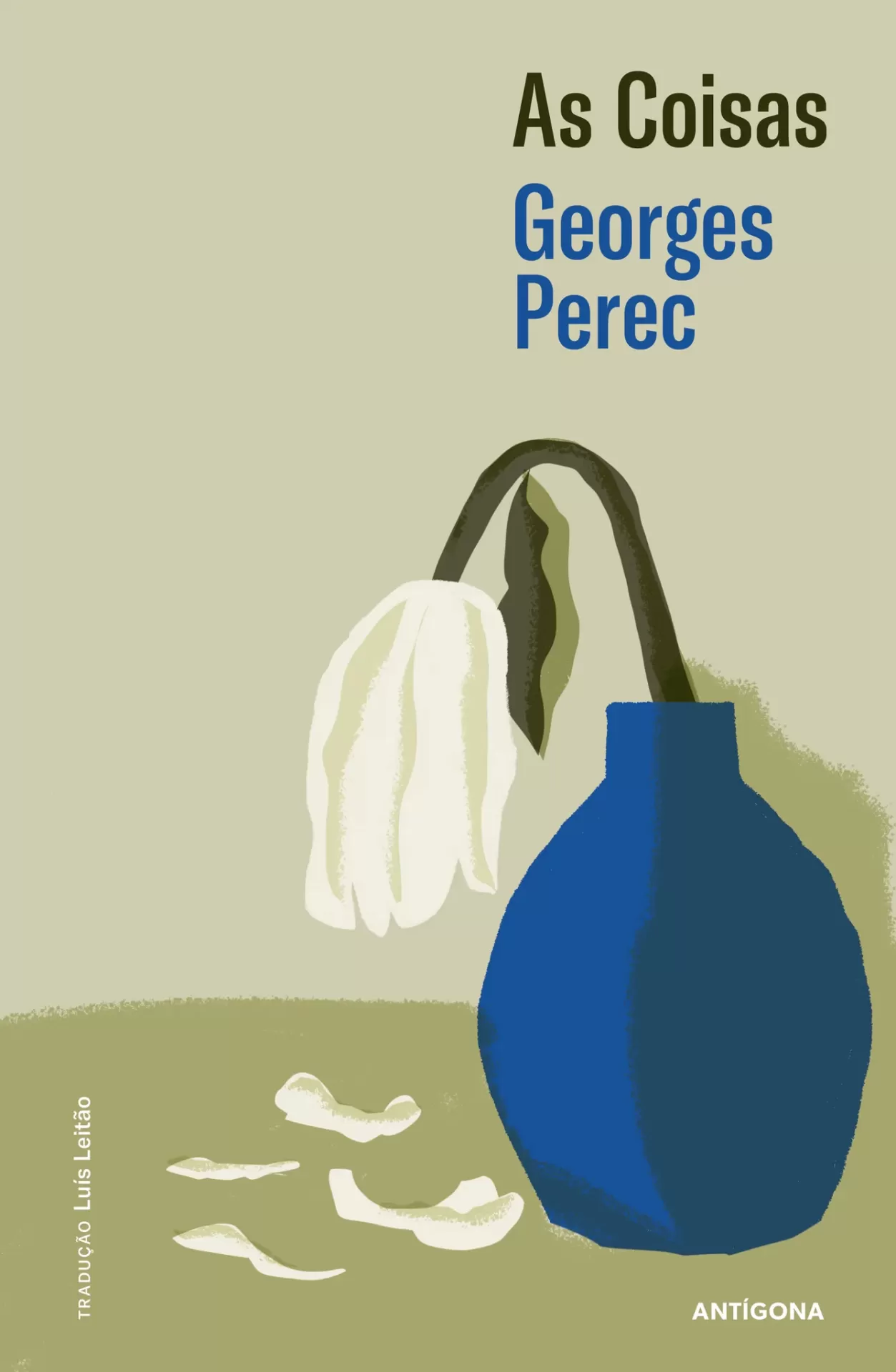 As Coisas Capa do livro As Coisas com vaso azul e flor murcha branca