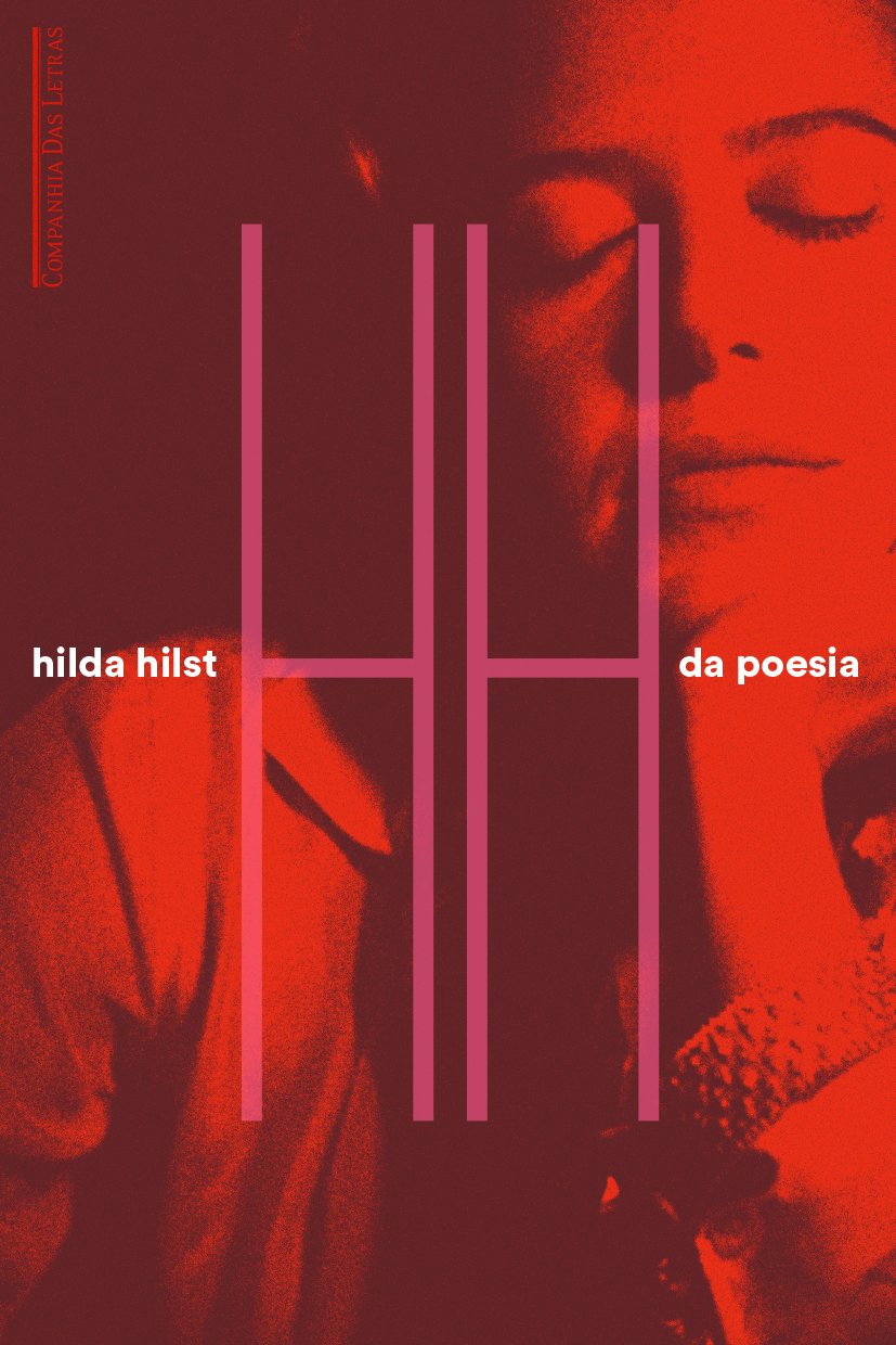 Da Poesia Capa de livro laranja e vermelho com rosto feminino e texto Hilda Hilst da poesia