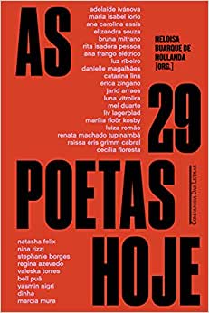 As 29 poetas hoje Capa de livro vermelha com texto preto grande 'AS 29 POETAS HOJE' e lista de nomes.