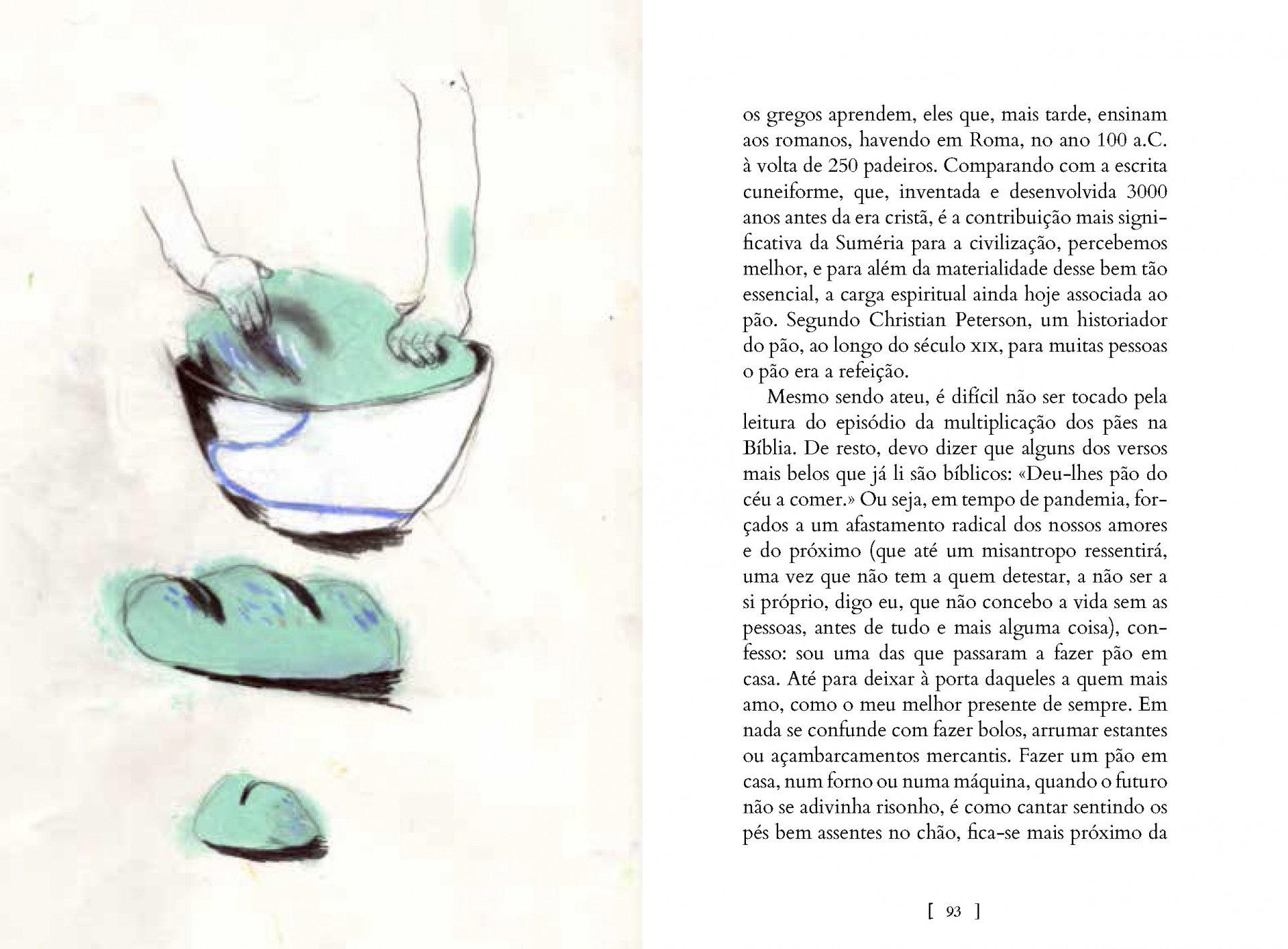 Cadernos 20/21: Manual Anti-angústia - Aldina Duarte Pés descalços em bacia branca com borda azul cheia de água verde ao lado de página de texto em português