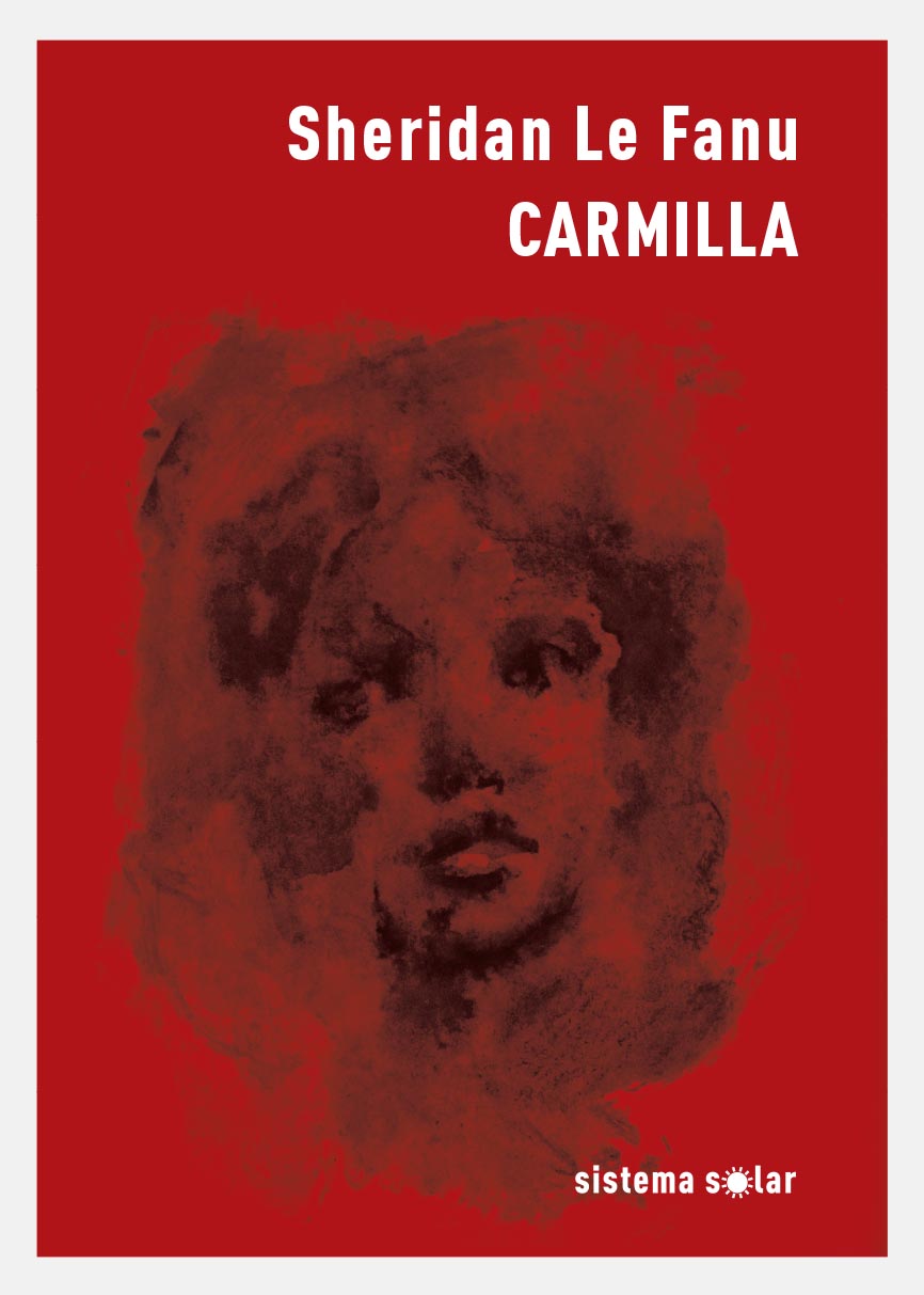 Carmilla Capa de livro vermelha com rosto e texto branco