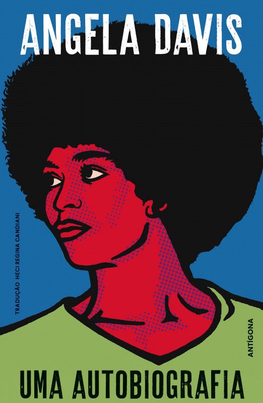 Uma Autobiografia Capa de livro com ilustração de mulher de pele vermelha e cabelo afro, texto Angela Davis Uma Autobiografia